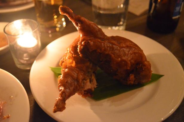 Crispy quail stuffed with rice and mushrooms at The Spice Table